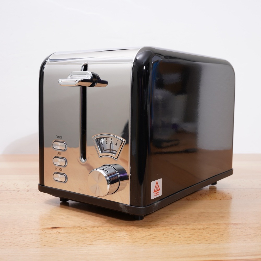 Toaster 2-Slice Stainless Steel Wide Slots Removable Crumb Tray Black Retro